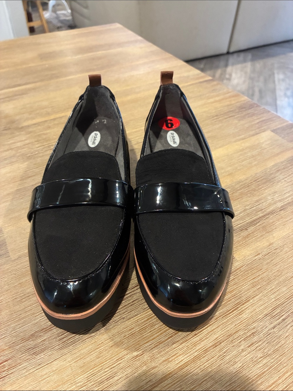 Dr. Scholl’s Women’s Webster Black Patent/Microfiber Loafers Classic Slip-On